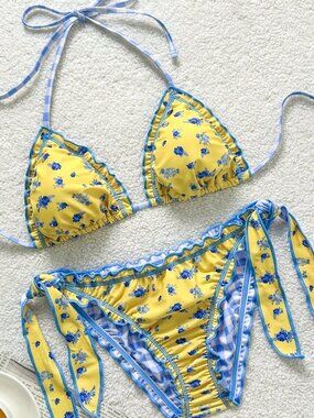 Multicolor Beach Women's Bikini Set with Leopard Zebra Print and Tassel